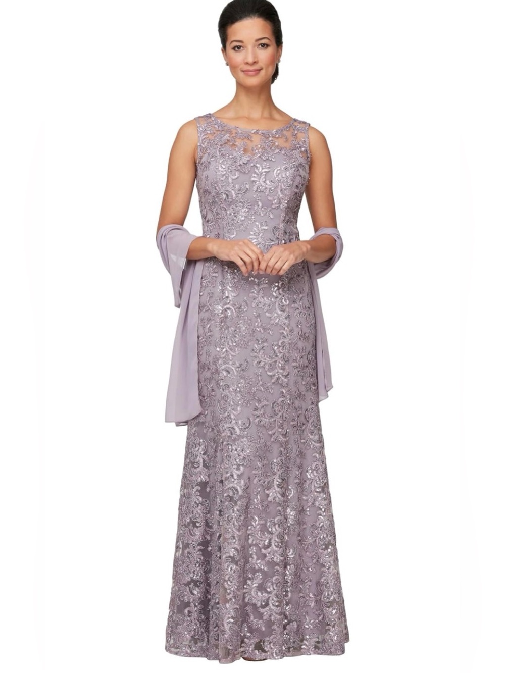 NWT Alex Evenings Women's Long Sleeveless Mother of the Bride Dress with Shawl - Picture 1 of 10